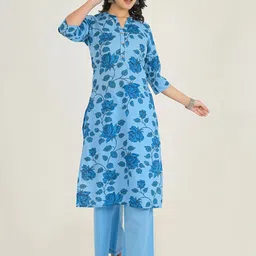 Pahiya Women Floral Printed Regular Pure Cotton Kurta with Trousers-picture-50
