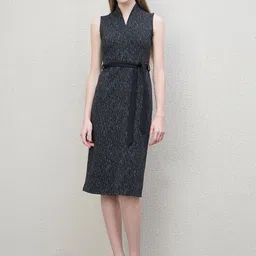 Iconic Women Textured Stand Collar Stretchable Sheath Dress-image-29