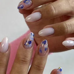 STYFY Set Of 24 Stick On Artificial Nails With Nail Buffer & Manicure Stick - Blue True-picture-3