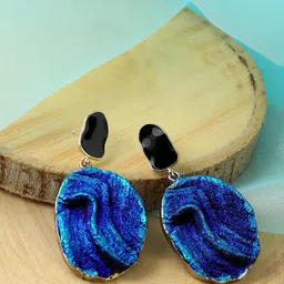 DressBerry Gold-Plated Artificial Stones Studded Oval Shaped Drop Earrings-image-44