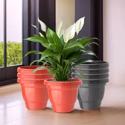 Kuber Industries 8 Pcs Red & Black Lightweight Planters image 1