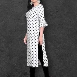 KANUDA Women White Crepe A-Line Kurtas-picture-12