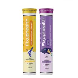 Fixuphealth Calcium 500mg Bone Muscles Effervescent- 20 Tablets & Biotin Amino- 20 Tablet-1