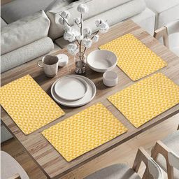 Saral Home Yellow & Beige 4 Pieces Geometric Cotton Rectangle Table Placemats-21