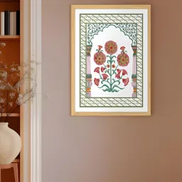 Art Street Green & Pink Elegant Mughal Floral Wooden Wall Art-19