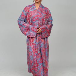 Exotic India Multicolor Woven Flower & Paisley Motifs Jamawar Robe-16