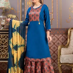 Aarika Girls Ethnic Motifs Printed Keyhole Neck Flared Sleeves Sequinned Kurta-image-81
