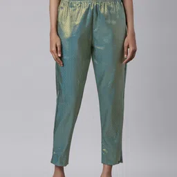 TWIN BIRDS Women Polyester Green Lurex Pant Elasticated Waist with Side Pockets Trousers-image-34