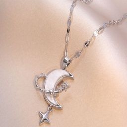DressBerry Half Moon Shaped Stone Studed Pendant Chain-5