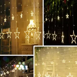 SPARK WORLD Yellow Star Shape LED Curtain Fairy String Lights image 4