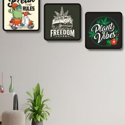 SAF Black & Green3 Piece Abstract Wooden Wall Art-image-9