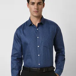 V Dot Men Slim Fit Spread Collar Micro Ditsy Printed Cotton Casual Shirt-image-52