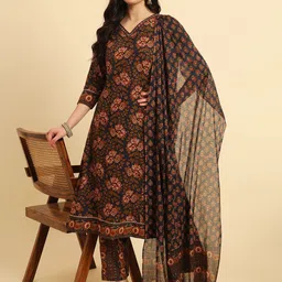 Yufta Women Floral Embroidered Regular Sequinned Pure Cotton Kurta with Trousers & With Dupatta-picture-8