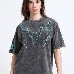 RHINO CULT Graphic Printed Drop-Shoulder Sleeves Round Neck Cotton Oversized T-shirt-picture-48