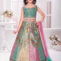 BAESD Girls Printed Mirror Work Ready to Wear Lehenga & Blouse With Dupatta-picture-24