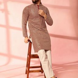 Anouk Men Embroidered Regular Thread Work Pure Cotton Kurta with Pyjamas image 5