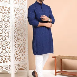 Anouk Men Ethnic Motifs Embroidered Regular Sequinned Pure Cotton Kurta with Pyjamas-4