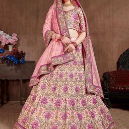 ETHNIC PLUS Embroidered Sequinned Semi-Stitched Lehenga & Unstitched Blouse With Dupatta-image-98