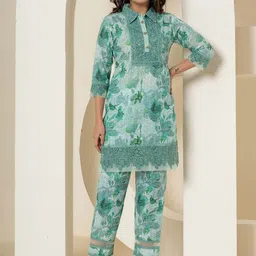 Yufta Printed Pure Cotton Three Quarter Sleeve Tunic & Trouser Co-Ords-image-7