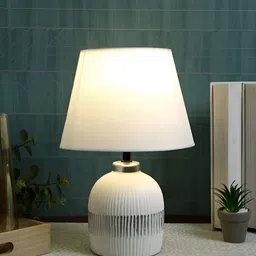 TAYHAA White and SilverToned Ceramic Contemporary Frusturical Shaped Table Lamp-25