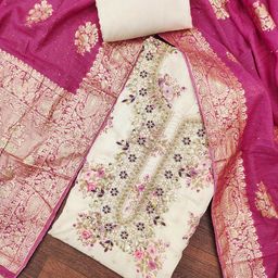 MANVAA Floral Embroidered Thread Work Mal Chanderi Unstitched Dress Material-picture-30