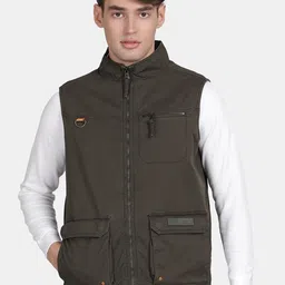 t-base Men Solid Mock Collar Lightweight Cotton Gilet Jacket-image-35