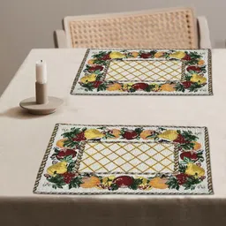 ANA 2-Pcs Beige & Green Printed Rectangular Table Placemats-25