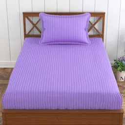 Trance Home Linen Purple Striped Pure Cotton 200 TC Single Bedsheet Set-2.54 m x 1.52 m-image-41