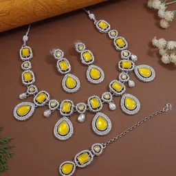 I Jewels Silver-Plated Kundan-Studded Jewellery Set-image-32