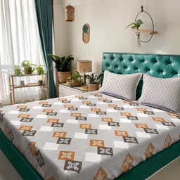 KLOTTHE Grey Geometric 400 TC King Bedsheet with 2 Pillow Covers-image-49