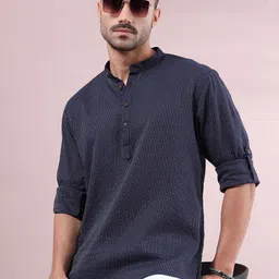 FILORI STUDIO Striped Mandarin Collar Pure Cotton Short Kurta-57