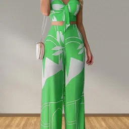 Outzidr Printed Shoulder Straps Crop Top With Trouser-11