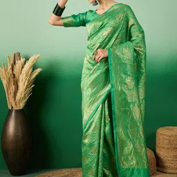 Desi Fusion Ethnic Motif Woven Design Zari Wedding Saree-picture-36