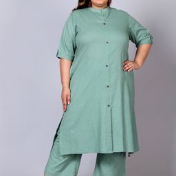 Gs Fashions Plus Size Striped Mandarin Collar Pure Cotton Straight Kurta & Palazzoz-32