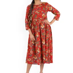 30 Looks Printed Cotton Flared Midi Ethnic Dress-image-80