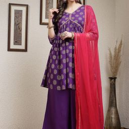 Stylum Women Ethnic Motifs Printed Empire Kurta with Palazzos & With Dupatta-image-40