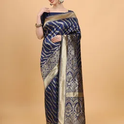SHRIMAY Women Floral Embroidered Art Silk Heavy Work Banarasi Saree With Blouse Piece-image-2