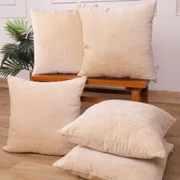 STITCHNEST Beige & White 5 Pieces Textured Chenille Square Cushion Covers-0
