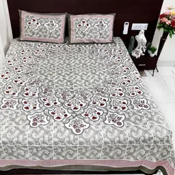 Marika Grey & Brown Floral Printed Cotton 240 TC King Bedsheet Set 2.74 m x 2.36 m-image-39