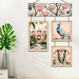 ArtVibes Cream-Colored & Pink Madhubani Art Home Decorative Wall Hanging-1