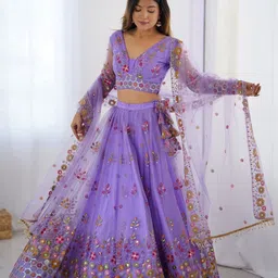LeeliPeeri Designer Embroidered Mirror Work Semi-Stitched Lehenga & Unstitched Blouse With Dupatta-image-43