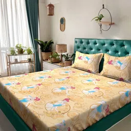Myntra Elegant Homes Kids Yellow Printed Pure Cotton 400 TC King Bedsheet Set 2.5 x 2.25m-picture-28