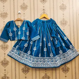 DHRUV CREATION Girls Embellished Thread Work Ready to Wear Silk Lehenga Choli-image-81