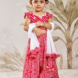 VASTRAMAY Girls Embroidered Cotton Ready to Wear Lehenga & Blouse With Dupatta-image-16