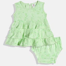 BABYMAX Infant Girls Printed Layered Pure Cotton Fit & Flare Dress With Bloomers-image-22