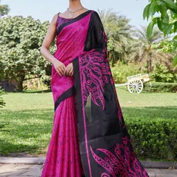 KALINI Pink Cotton Blend Printed Sarees-image-70