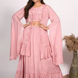 Morchari Embroidered Three Piece Co-ords Set-image-40