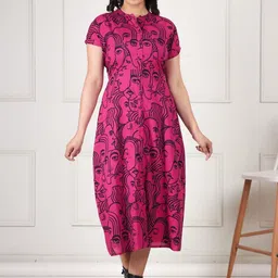 Aramya Abstract Printed Mandarin Collar Pure Cotton Dress-image-85
