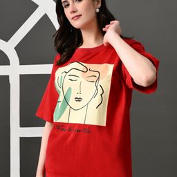 OYEEBRO Women Bio Finish Graphic Printed Round Neck Cotton Relaxed Fit T-shirt-image-55