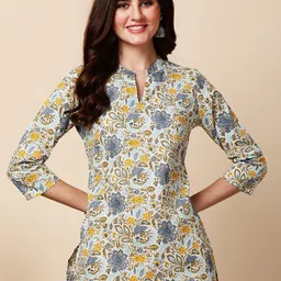 antaran Floral Print Mandarin Collar Cotton Top-picture-38